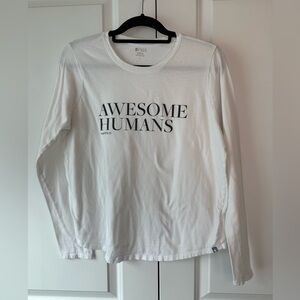 FIGS Womens Awesome Humans #wearscrubs Super Soft Long Sleeve Shirt White (Sz L)